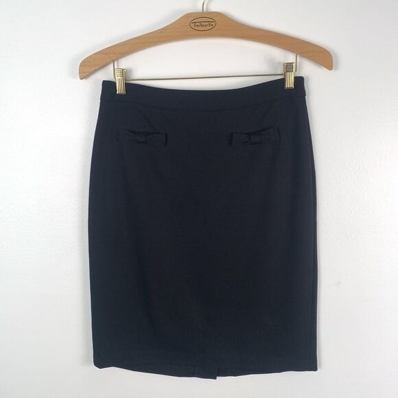 Talbots Women 6 Black Refined Ponte Knit Front Bow Detail Pencil Skirt Stretch - Picture 3 of 8
